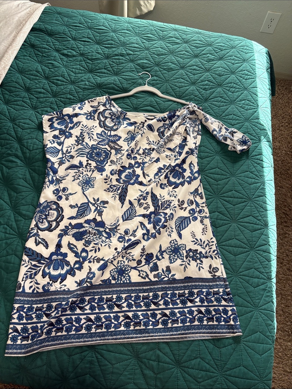 One-Shoulder Blue Floral Summer Dress by
